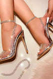 IFOMT New Fashion Spring Outfit Clear Rhinestone Slingback High Heel Sandals