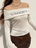 IFOMT Y2K Lucky Girl Off Shoulder Top