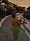 Ifomt Chic Green Halter Maxi Dress For Women Fashion Sleeveless Backless Party Dresses New Female 2025 Summer Holiday Beach Vestidos