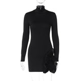 IFOMT Casual Winter Outfits Stand Collar Long Sleeve Solid Bodycon Mini Dress Fashion Winter Casual Clothes Party Prom Ladies Dresses Streetwear