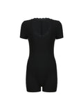 IFOMT Spring Outfits Solid Skinny Sexy Lace Trim V Neck Short Sleeve Bodycon Rompers Womens Playsuits