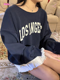 Ifomt New Autumn Winter Edge Curl Los Angeles Print Streetwear Sweatshirt Large Collar Long Sleeve Loose Y2K Pullovers Top Harajuku