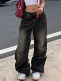IFOMT Low Waist Washed Loose-Fit Wide-Leg Jeans