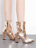IFOMT Pointed-Toe Shiny Split-Joint Boots Pumps