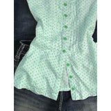 Ifomt Polka Dot T-shirt Slim Goth Sweet Punk Y2k Vintage Button Harajuku Korea O-Neck Kawaii Sleeveless Vest Crop Top 2000s Grunge Emo
