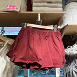 Ifomt Solid Sweat Shorts Women Elastic High Waist Side Split Straight Short Pant Casual Simple Basic Streetwear Cotton Shorts
