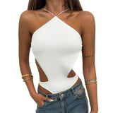 IFOMT Outfit Summer New Solid Color Halter Hollow Out Sexy Bodysuit Backless Cut Out Design Slim Playsiuts Women Streetwear Fas