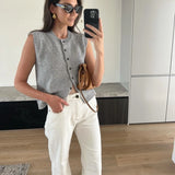 IFOMT Outfit Womens Y2K Knitted Tank Tops Casual Summer Button Down Front Basic Sweater Vest Sleeveless Aesthetic Shirt Streetwear