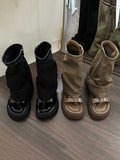 IFOMT Hollow Split-Joint Split-Toe Zipper Boots Platform Shoes Sandals