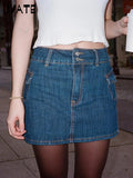 Ifomt Vintage Denim Mini Cargo Skirts Women New Casual Slim Sexy Low Rise Drawstring Skirt American Retro Sweet Preppy Style Y2K Falda