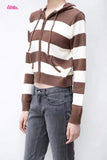 Ifomt Retro brown Stripe Zipper Knitting Hoodie Slim Y2K Street Winter Sweater Cotton Blend Pocket Women Jackets Autumn Tops 2025 New