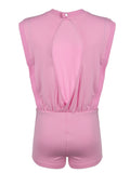 IFOMT Spring Outfits Hollow Out Back Sleeveless Boho Blouse Rompers Womens O Neck Solid Simple Casual Summer Vacation Beach Playsuits Pink