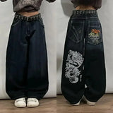 Ifomt American Y2K New Fashion Pattern Embroidery Loose Jeans Men Street Casual Joker Mopping Oversized Wide-leg Pants Couple Jeans Casual Outfit