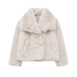 IFOMT Fashion Faux Fur Short Jacket Coat For Women Loose Lapel High Street Outwear Winter 2025 Warm Solid Female Cardigan Coat