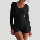 IFOMT Outfits Knit Rib Solid Long Sleeve Bodycon One Pirce Romper Yoga Gym Sportsuit Bodysuit Manufacturer Casual Clothing Legging