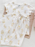 Ifomt New Deer Print T-shirts+Eyelet Long Pant Women Summer Cotton Cute Pajama 2 Piece Set Sweet Vintage Home Trouser Two Sets Y2K