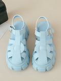 IFOMT Belt Buckle Hollow Round-Toe Split-Joint Gladiators Platform Shoes Sandals