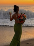 Ifomt Chic Green Halter Maxi Dress For Women Fashion Sleeveless Backless Party Dresses New Female 2025 Summer Holiday Beach Vestidos
