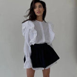 IFOMT Ruffled Flare Sleeve Shirt Dress For Women With High Waisted Shorts Contrast Color Patchwork Mini Party Dress Autumn New