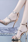 IFOMT back zip rhinestone high heels