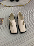 IFOMT Buckle Hollow Split-Joint Square-Toe Flat Shoes Loafers