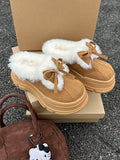 IFOMT Bowknot Round-Toe Split-Joint Platform Shoes Slippers&Mules