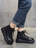 IFOMT Vintage Cow Leather Wool Boots Platform Shoes