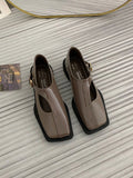 IFOMT Buckle Hollow Split-Joint Square-Toe Flat Shoes Loafers