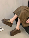IFOMT Belt Buckle Round-Toe Split-Joint Loafers Platform Shoes Slippers&Mules