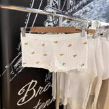 Ifomt Teddy Bear Heart Print Cute Chic Elastic Waist Flat Angle Pants For Home Casual Summer Shorts Women's Tight Retro Sports Trouser