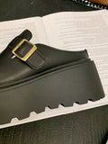 IFOMT Belt Buckle Round-Toe Split-Joint Loafers Platform Shoes Slippers&Mules