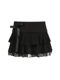 IFOMT Spring Outfits Goth Y2K Black Lace Trim Bow A Line Mini Skirt Women Korean Streetwear