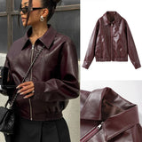 IFOMT Spring Outfits Autumn Winter 2025 Women's Moto Biker Zipper Long Sleeve Jacket Faux Leather Jacket Outerwears Causal New in Coats