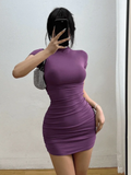 IFOMT Sexy Tight Half High Collar Pleated Waist Mini Dress Spicy Girls Slim Dresses Bodycon Women Vestidos Cortos Party Mujer Clothing