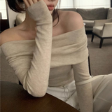 IFOMT Solid Sexy Off Shoulder T-shirt Elegant Long Sleeve Tops Black Fashion Slim T Shirt Women Autumn Y2k Clothing Elastic Skinny Top