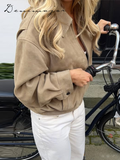 Ifomt Retro Brown Short Jacket Women Casual Lapel Zipper Pocket Jacket Female 2025 Spring Fashion Commute Lady Outwear