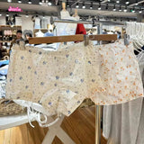 Ifomt 2025 New Casual Beige Floral Shorts Button Elastic Waist Thin Home Pants For Women Straight Short Pant Sweet Cute Cotton Shorts