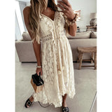 IFOMT Outfits Women's Summer Boho Aesthetic Floral Lace Irregular Dress Tassels Deep V Neck Sleeveless Versatile Beachwear Sundress