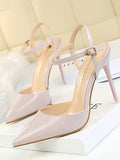 IFOMT Belt Buckle Pointed-Toe Shiny Split-Joint Pumps Sandals