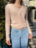 Ifomt Solid Color Pink Twist Knit Women Sweater 2025 New Long Sleeve Slim Sweet Chic Autumn Jakcets Retro Y2k Female Coats Winter Top
