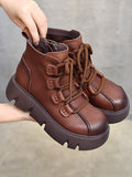 IFOMT Vintage Cow Leather Wool Boots Platform Shoes