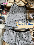 Ifomt Grey Skull Print Tank Camis + Straight Pant Set Two Piece Set For Women Retro Y2K Summer Vest 2025 New Home Casual Female Suit