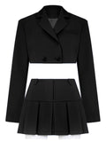 IFOMT 2024 Fall Women Blazer Suit Two Piece Sets Turn-down Collar Blazers Tops And Pleated Skirts Femme High Street Y2K OutfitsChristmas Gifts