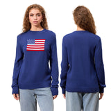 IFOMT Outfit Women's Y2K American Retro Vintage Flag Sweaters Casual Long Sleeve Crew Neck Loose Fit Knit Pullover Jumper Tops