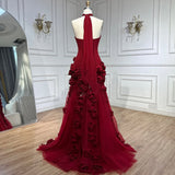Ifomt Serene Hill 2025 Pink Chiffon Strapless Sideslit Prom Dress Formal Party Wine Red Flowers Gown Rose Collar GLA72568 Customized