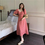 Ifomt Short Sleeve French Elegant Dress Chiffon Floral One Piece Beach Dress Party Vintage Midi Dress Female Summer Temperament Skirt Spring Style 2025