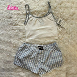 Ifomt Bear Embroidery Tank Camis + Plaid Shorts Sets Two Piece For Women Vest Pant Homewear Casual Woman Suit Chic Y2K Summer Outfits