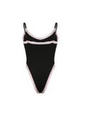 IFOMT Spring Outfits Contrast Lace Trim Bow Sleeveless V Neck Skinny Sweet Sexy Black Bodysuit Women Cute Kawaii 2000s Clothes