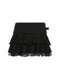 IFOMT Spring Outfits Goth Y2K Black Lace Trim Bow A Line Mini Skirt Women Korean Streetwear