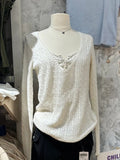 Ifomt Beige Twisted Flower Thin Knitted Sweater Women Preppy Style V-Neck Long Sleeve Jumpers Spring Sweet Cute Sweater Y2K Tops New